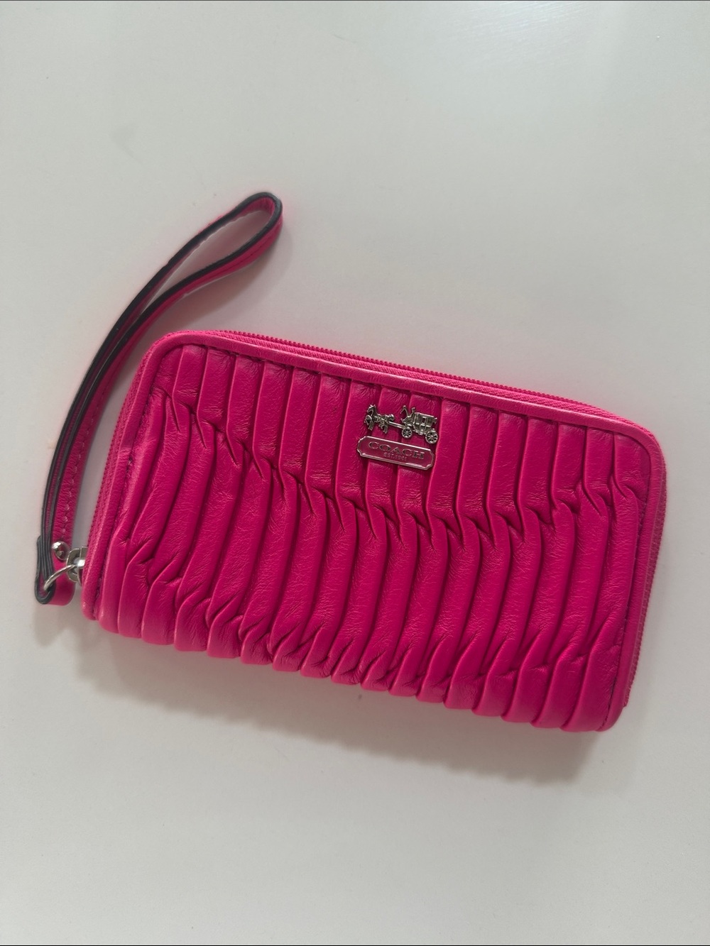 Coach Hot Pink Quilted Wristlet Clutch with Detachable Strap
